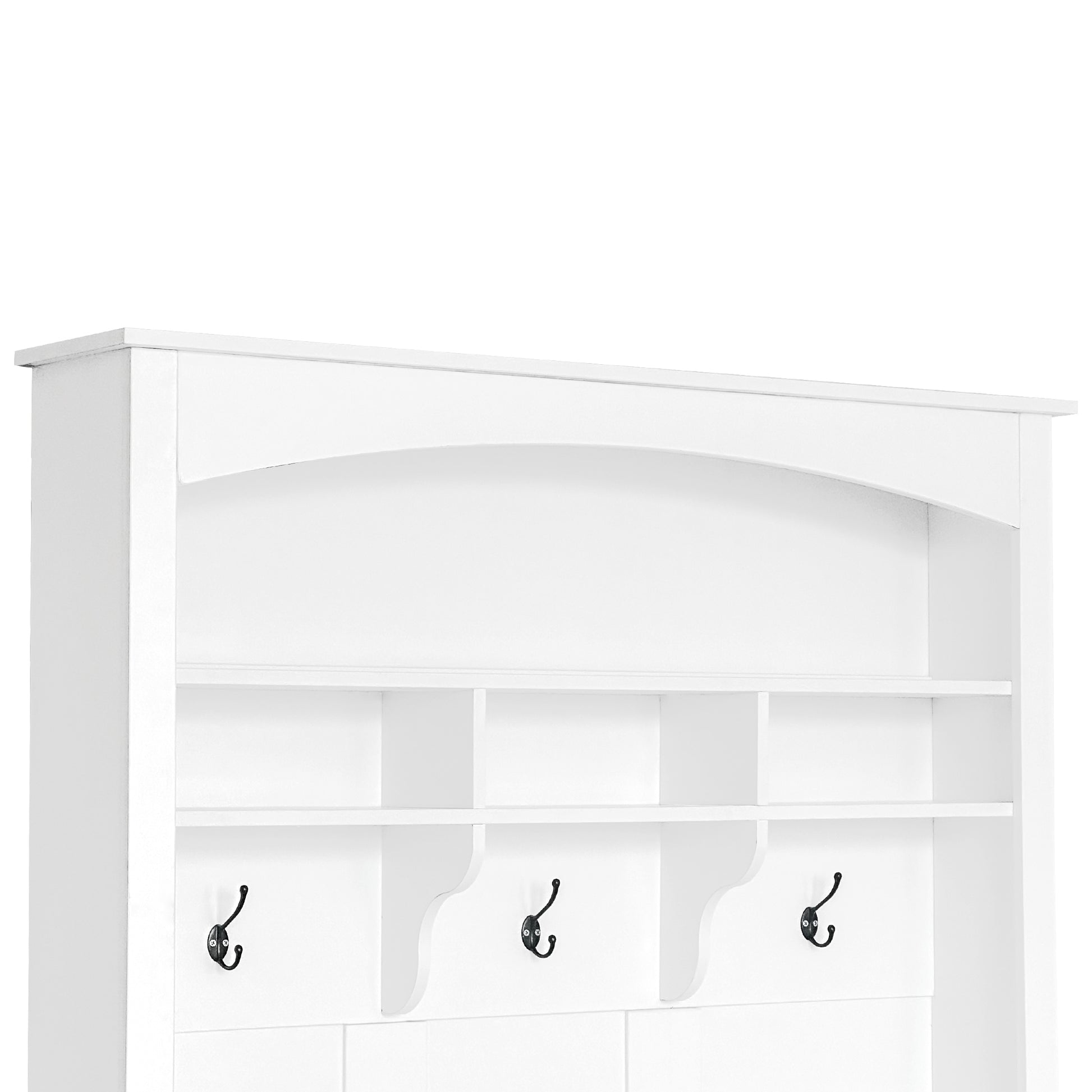 47.2'' Wide Hall Tree With Bench And Shoe Storage, Multi Functional Storage Bench With 3 Hanging Hooks & Open Storage Space, Rectangle Storage & Shelves Coat Rack For Hallway, White White Primary Living Space Shelves Particle Board