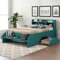 Wood Full Size Platform Bed With 2 Drawers, Storage Headboard And Footboard, Dark Green Box Spring Not Required Full Dark Green Bedroom Bed Frame Solid Wood Mdf