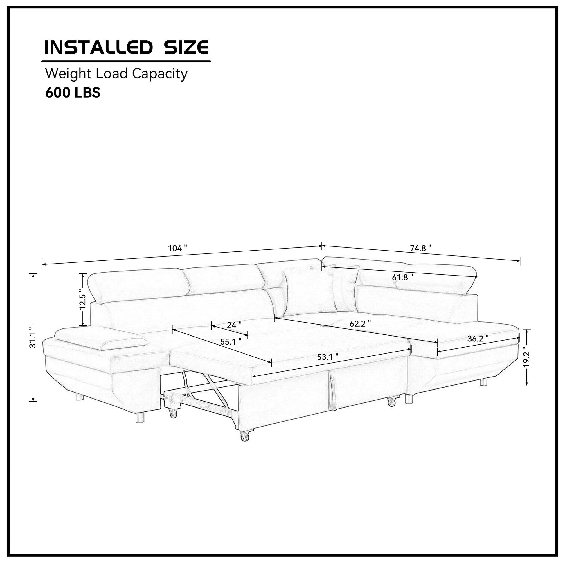 L Shape Sofa, Sleeper Sofa 2 In 1 Pull Out Couch Bed, Right Facing Pull Out Bed For Living Room, Metal Legs, Velvet Beige Beige Fabric