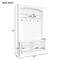 47.2'' Wide Hall Tree With Bench And Shoe Storage, Multi Functional Storage Bench With 3 Hanging Hooks & Open Storage Space, Rectangle Storage & Shelves Coat Rack For Hallway, White White Primary Living Space Shelves Particle Board