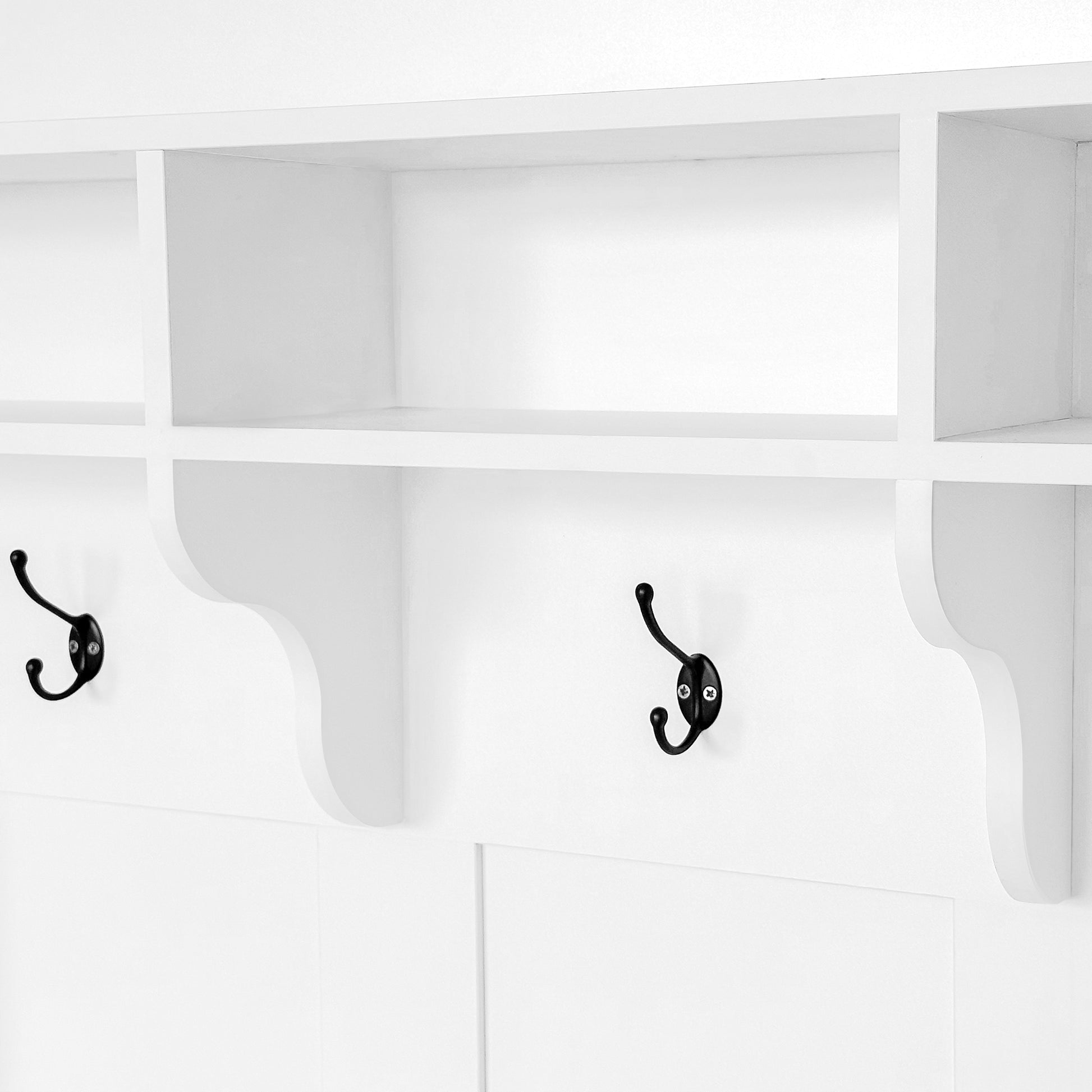 47.2'' Wide Hall Tree With Bench And Shoe Storage, Multi Functional Storage Bench With 3 Hanging Hooks & Open Storage Space, Rectangle Storage & Shelves Coat Rack For Hallway, White White Primary Living Space Shelves Particle Board