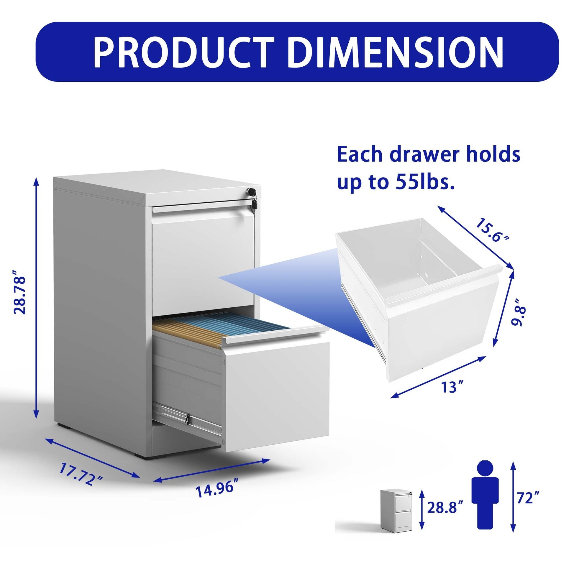 2 Drawer Metal Vertical File Cabinet With Lock Office Home Steel Vertical File Cabinet For A4 Legal Letter Size Filing Cabinets 1 2 Drawers White Office Drawers Included Modern Metal Metal