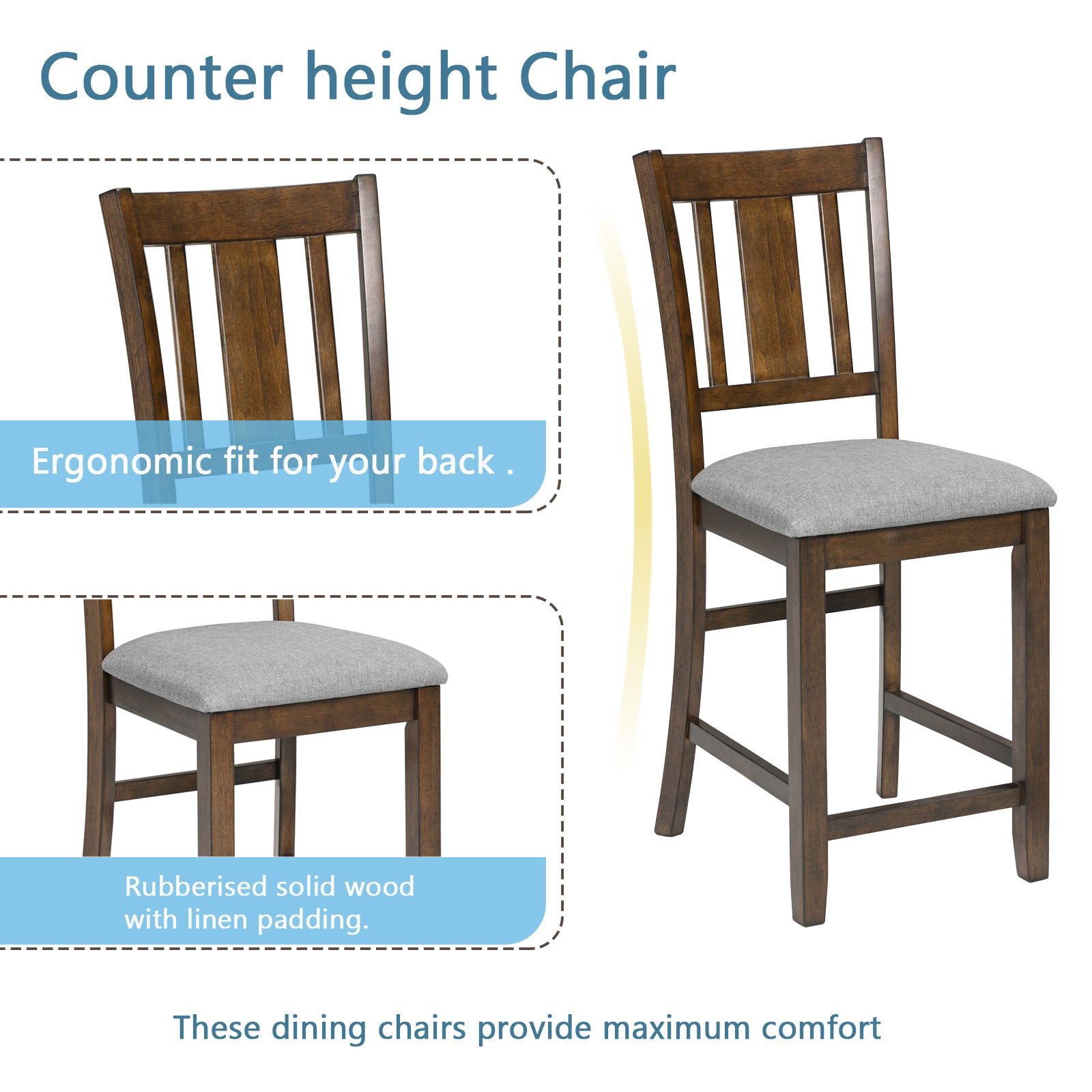 5 Piece Dining Table Set, Wooden Dining Square Table Set For 4, Counter Height Kitchen Table Set With Square Table And 4 Upholstered Chairs For Small Space, Walnut Wood Walnut Seats 4 Gray Wood Dining Room Acacia 4 Leg Square Dining Table With Chair