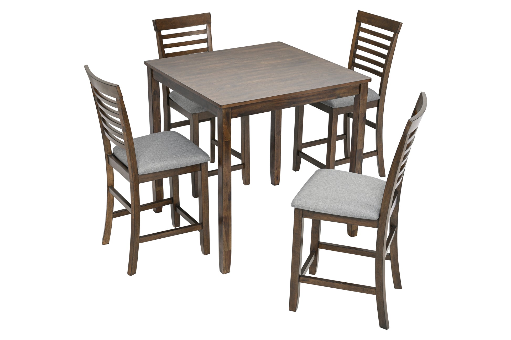 5 Piece Dining Table Set, Wooden Dining Square Table Set For 4, Counter Height Kitchen Table Set With Square Table And 4 Upholstered Chairs For Small Space, Walnut Wood Walnut Seats 4 Gray Wood Dining Room Acacia 4 Leg Square Dining Table With Chair