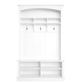 47.2'' Wide Hall Tree With Bench And Shoe Storage, Multi Functional Storage Bench With 3 Hanging Hooks & Open Storage Space, Rectangle Storage & Shelves Coat Rack For Hallway, White White Primary Living Space Shelves Particle Board