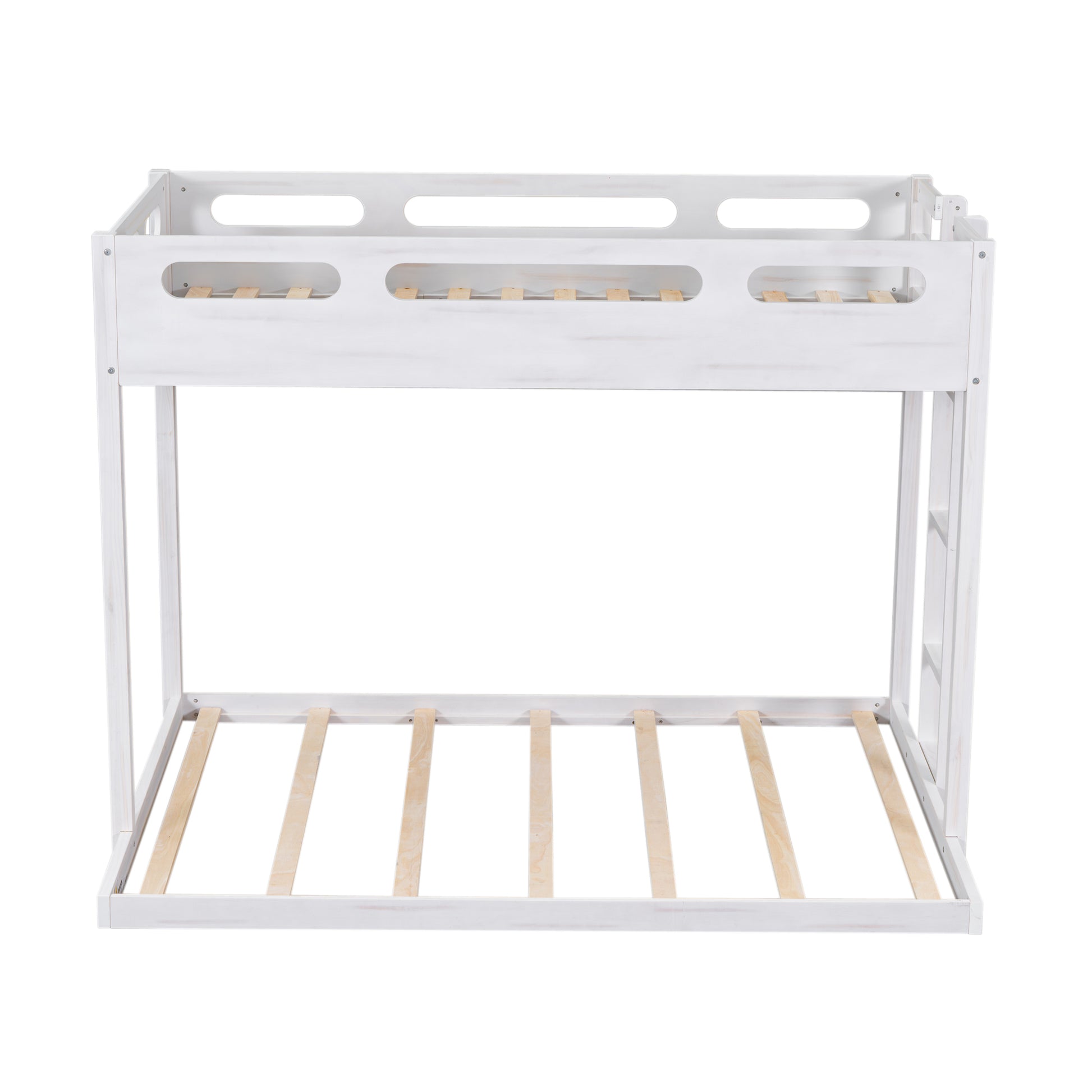 Twin Over Full Bunk Bed With Built In Ladder,White White Solid Wood Mdf