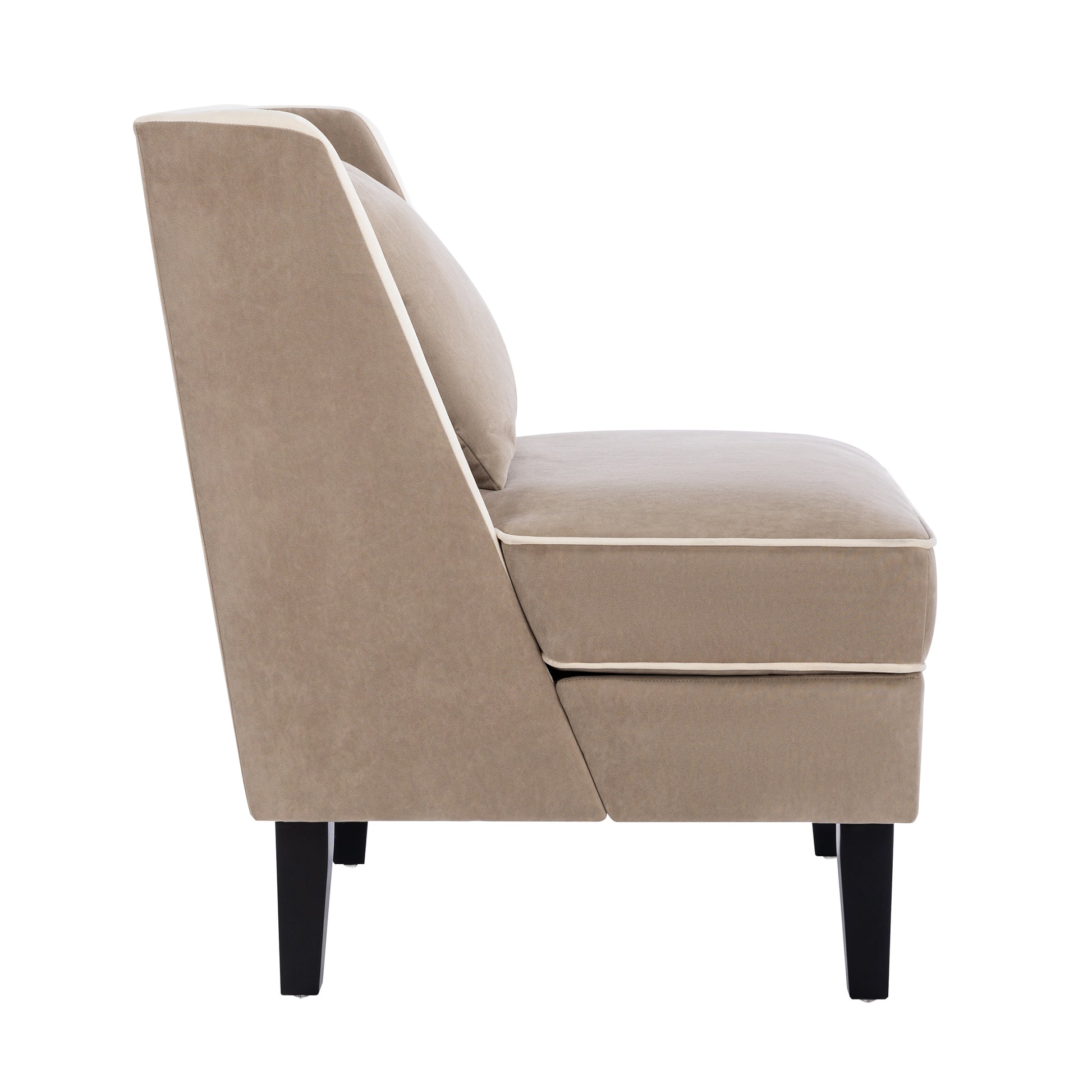 Velvet Upholstered Accent Chair With Cream Piping, Tan And Cream Tan Upholstered