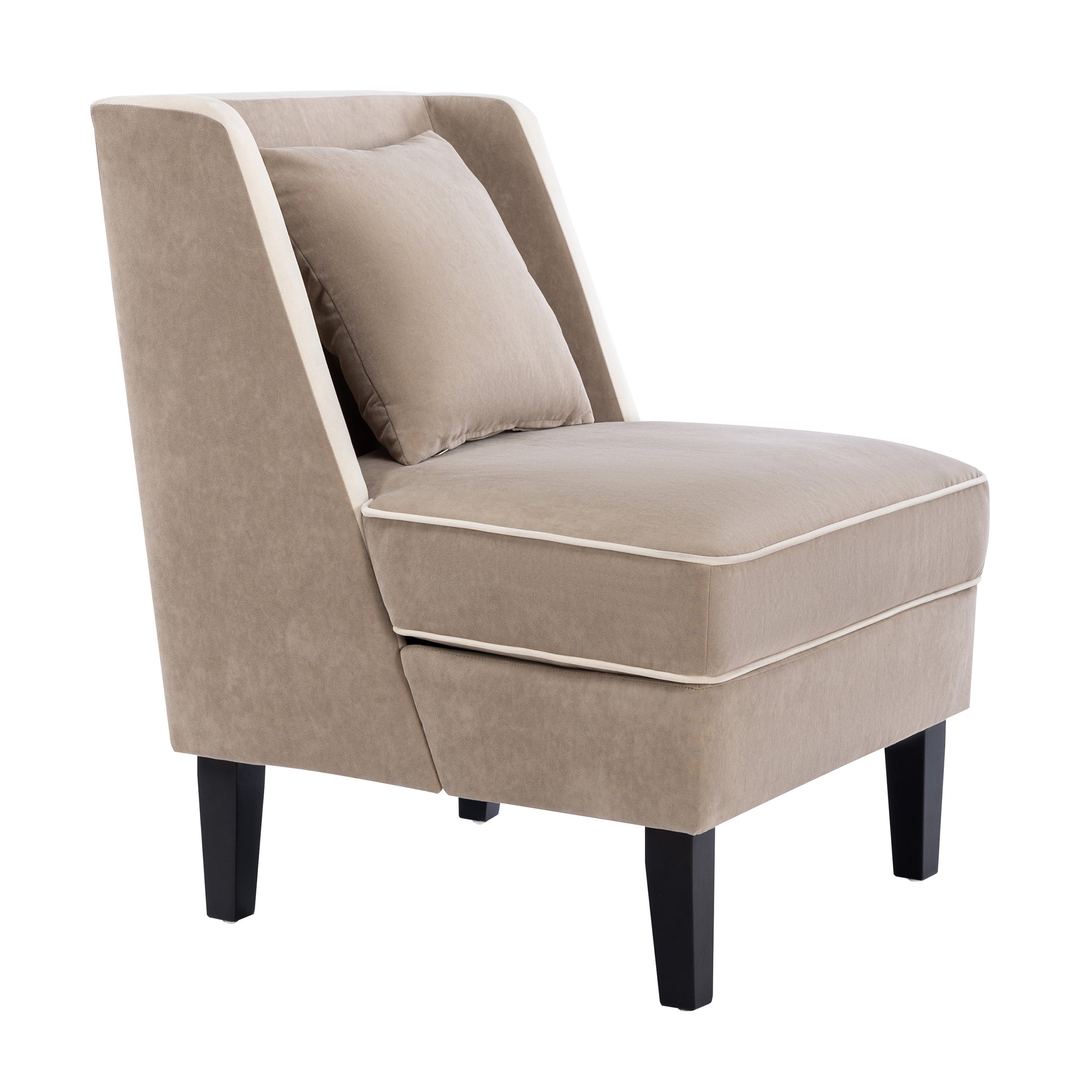 Velvet Upholstered Accent Chair With Cream Piping, Tan And Cream Tan Upholstered