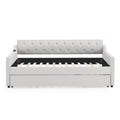 Twin Size Upholstery Daybed With Twin Size Erectable Trundle And Usb Charging Design, Linen Beige Twin Beige Linen