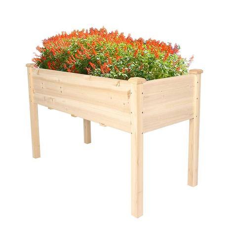 Raised Garden Bed Wood Patio Elevated Planter Box Kit With Stand For Outdoor Backyard Greenhouse Natural Wood