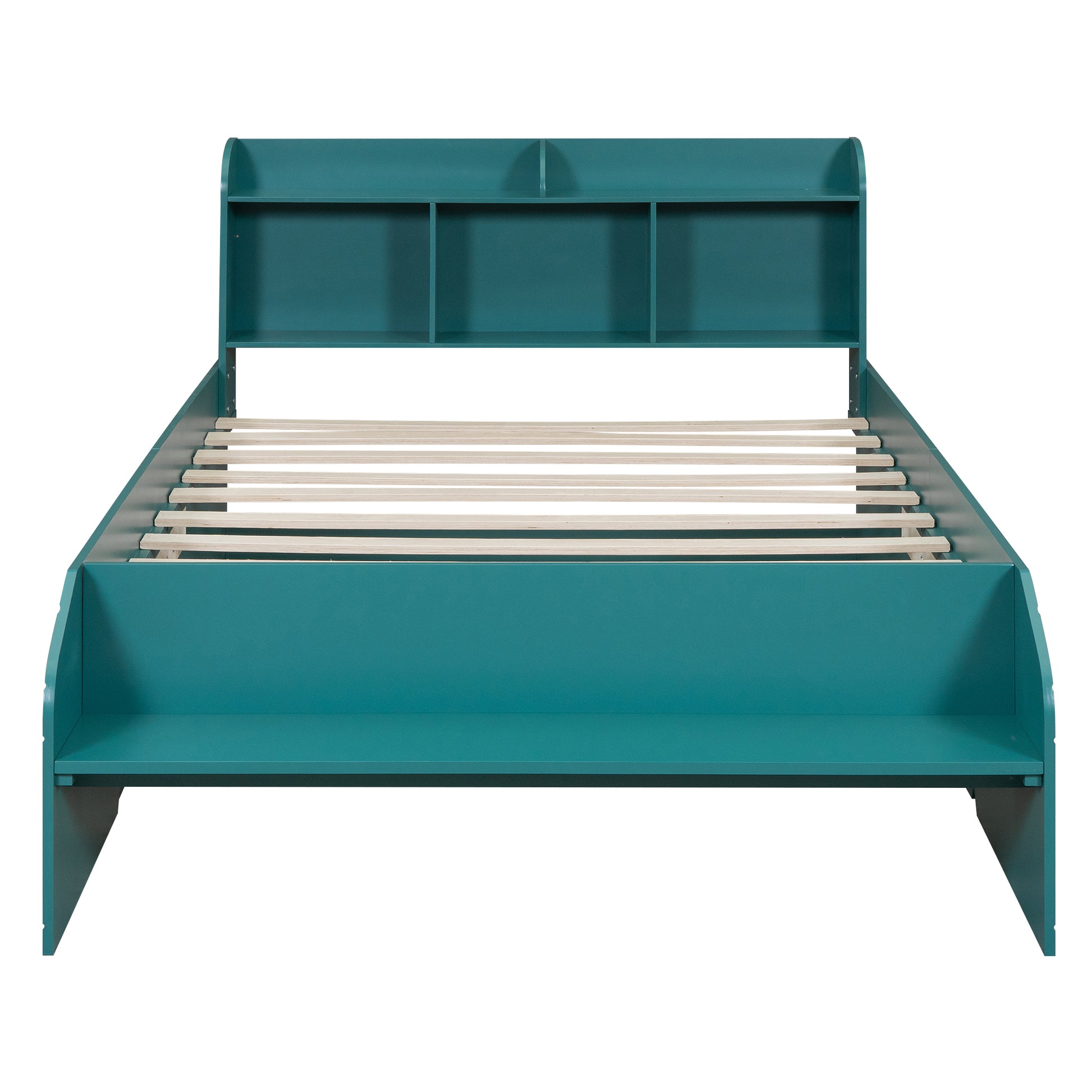 Wood Full Size Platform Bed With 2 Drawers, Storage Headboard And Footboard, Dark Green Box Spring Not Required Full Dark Green Bedroom Bed Frame Solid Wood Mdf