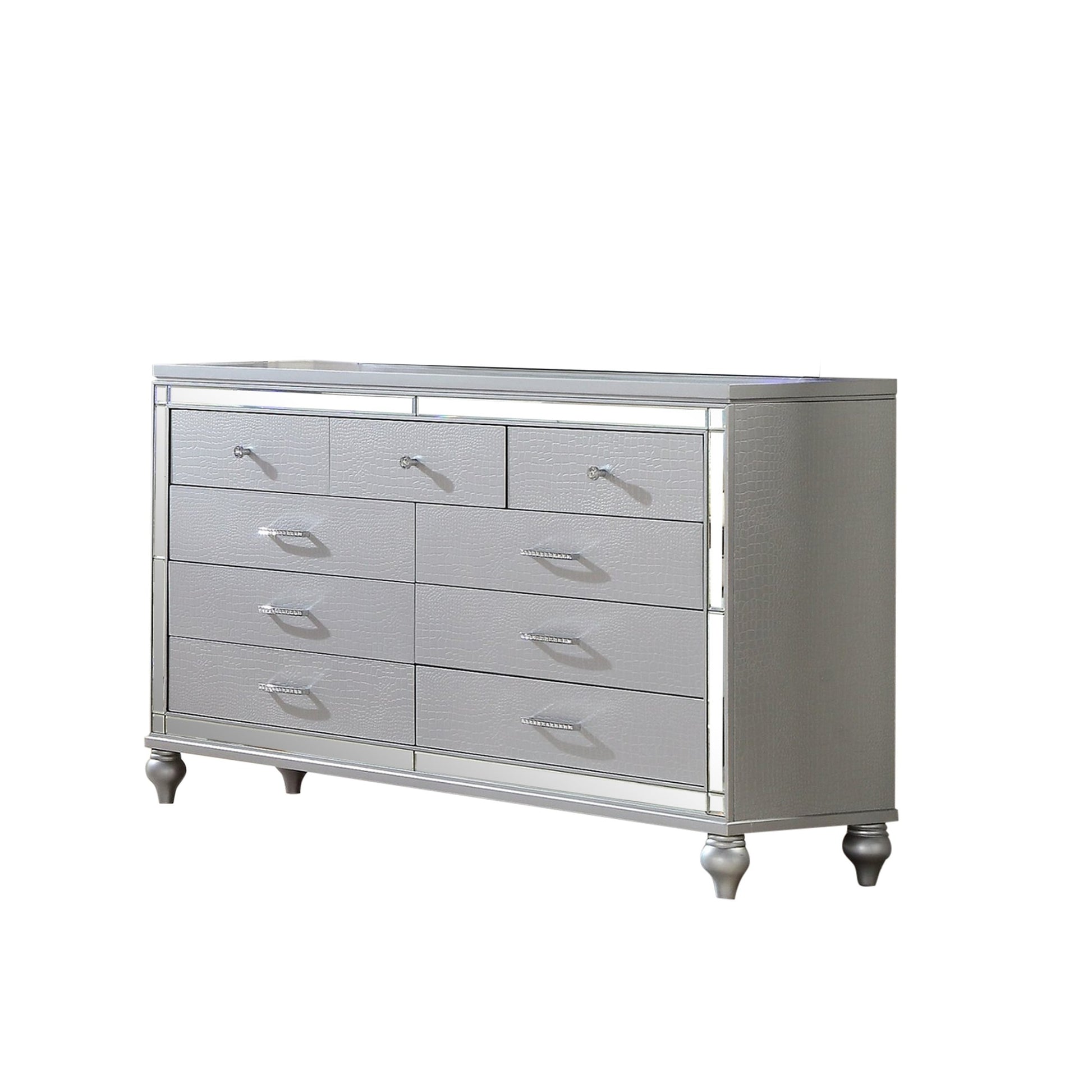 Sterling Mirror Framed Dresser Made With Wood In Silver Color Silver 5 Drawers & Above Bedroom Contemporary,Modern Wood