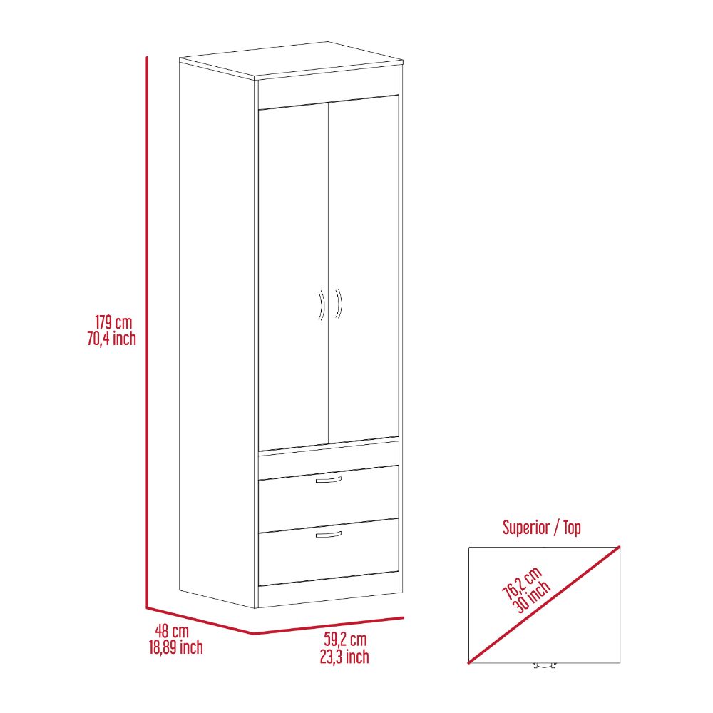 Alabama Armoire, One Large Cabinet, Two Drawers Light Gray Bedroom Modern Particle Board Engineered Wood