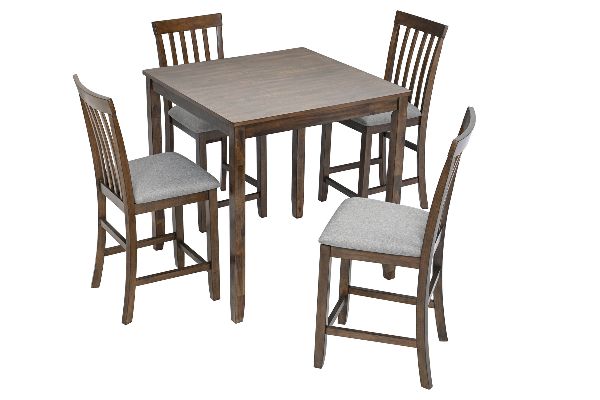5 Piece Dining Table Set, Wooden Dining Square Table Set For 4, Counter Height Kitchen Table Set With Square Table And 4 Upholstered Chairs For Small Space, Walnut Wood Walnut Seats 4 Gray Wood Dining Room Acacia 4 Leg Square Dining Table With Chair