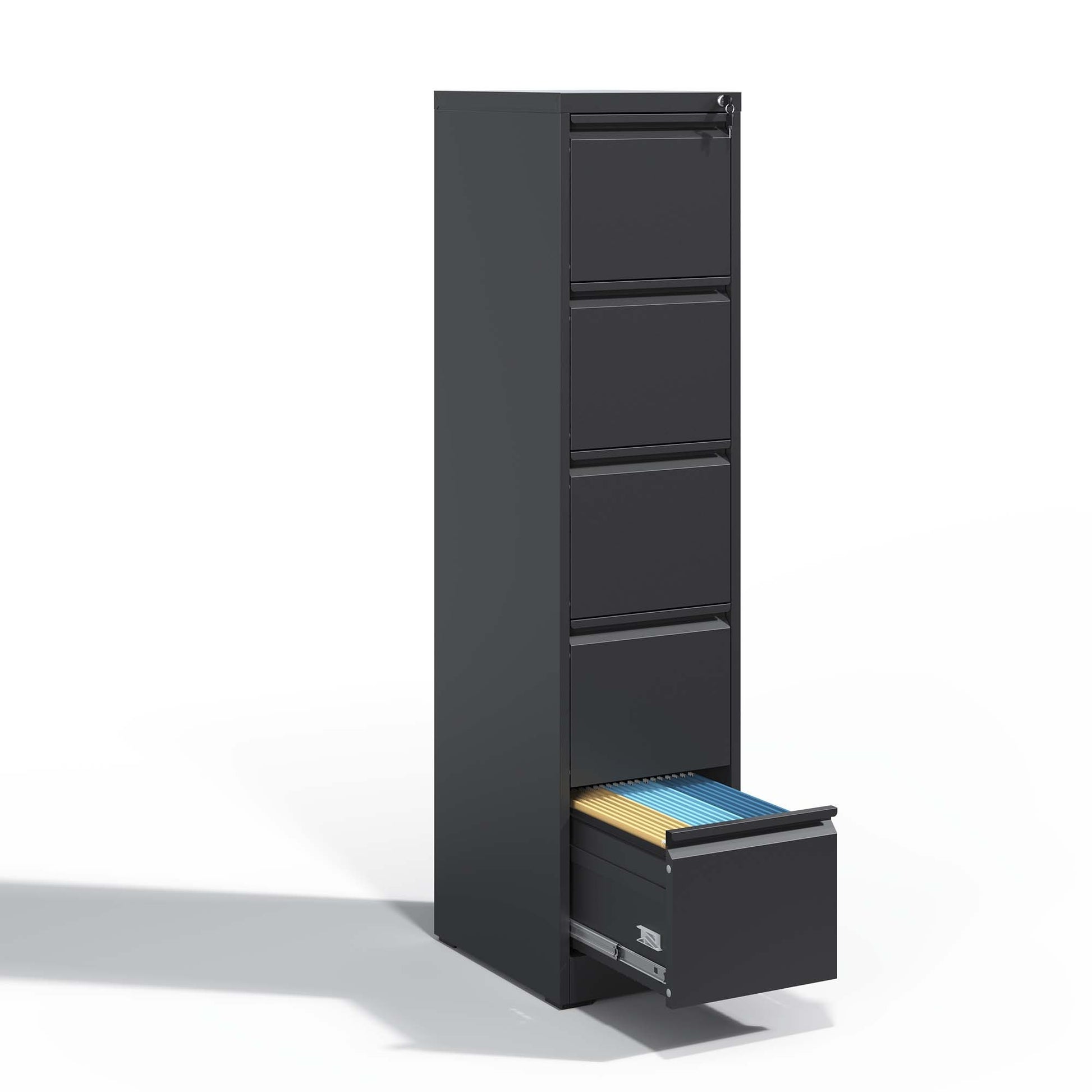 5 Drawer Metal Vertical File Cabinet With Lock Office Home Steel Vertical File Cabinet For A4 Legal Letter Size Filing Cabinets 5 Or More Drawers Black Office Drawers Included Modern Metal Metal