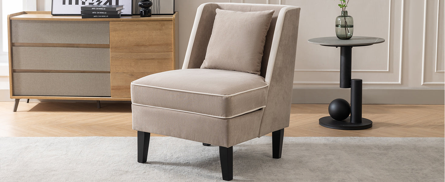 Velvet Upholstered Accent Chair With Cream Piping, Tan And Cream Tan Upholstered