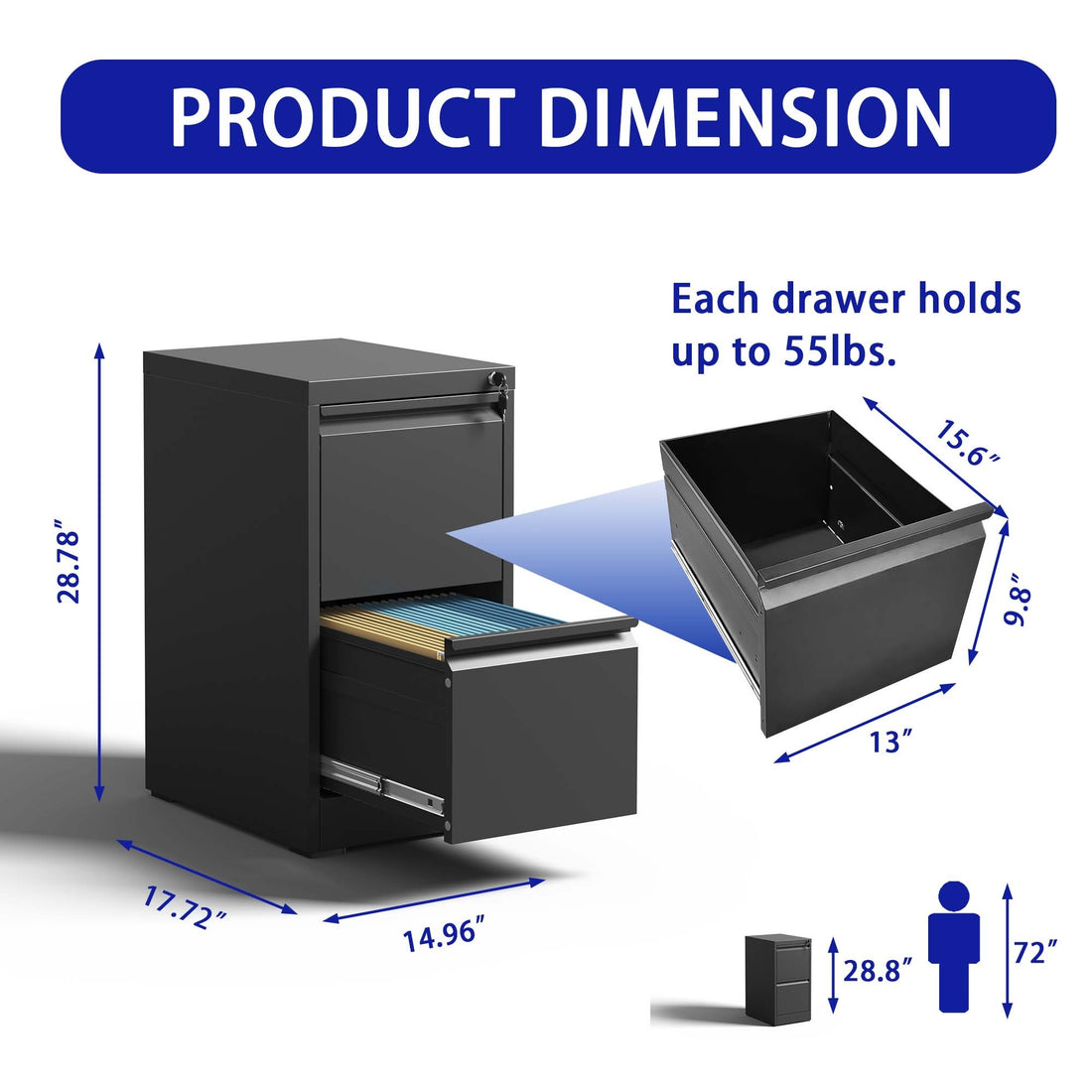 2 Drawer Metal Vertical File Cabinet With Lock Office Home Steel Vertical File Cabinet For A4 Legal Letter Size Filing Cabinets 1 2 Drawers Black Office Drawers Included Modern Metal Metal