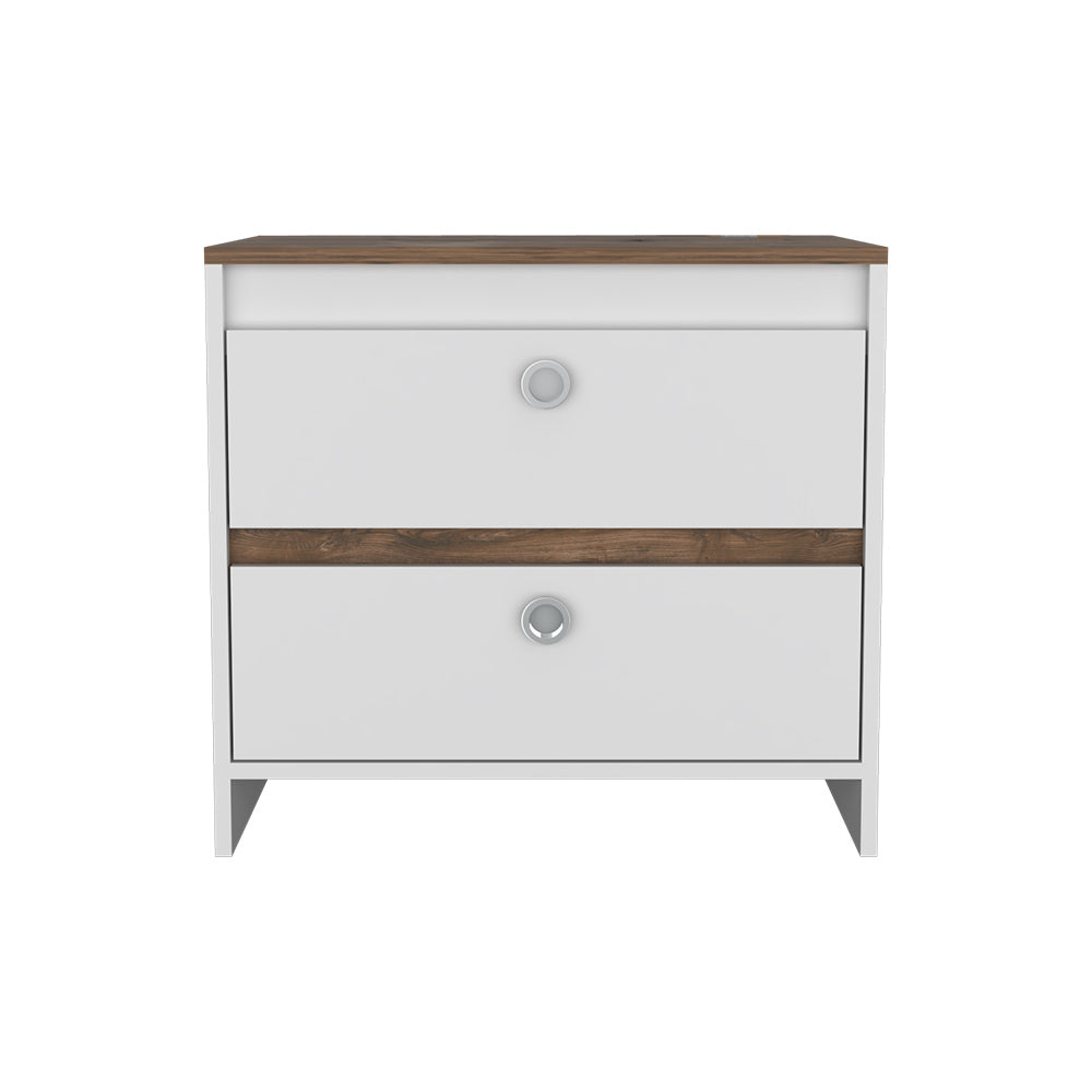 Nightstand Dreams, Two Drawers, White Dark Brown Finish Dark Brown White Particle Board