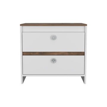 Nightstand Dreams, Two Drawers, White Dark Brown Finish Dark Brown White Particle Board