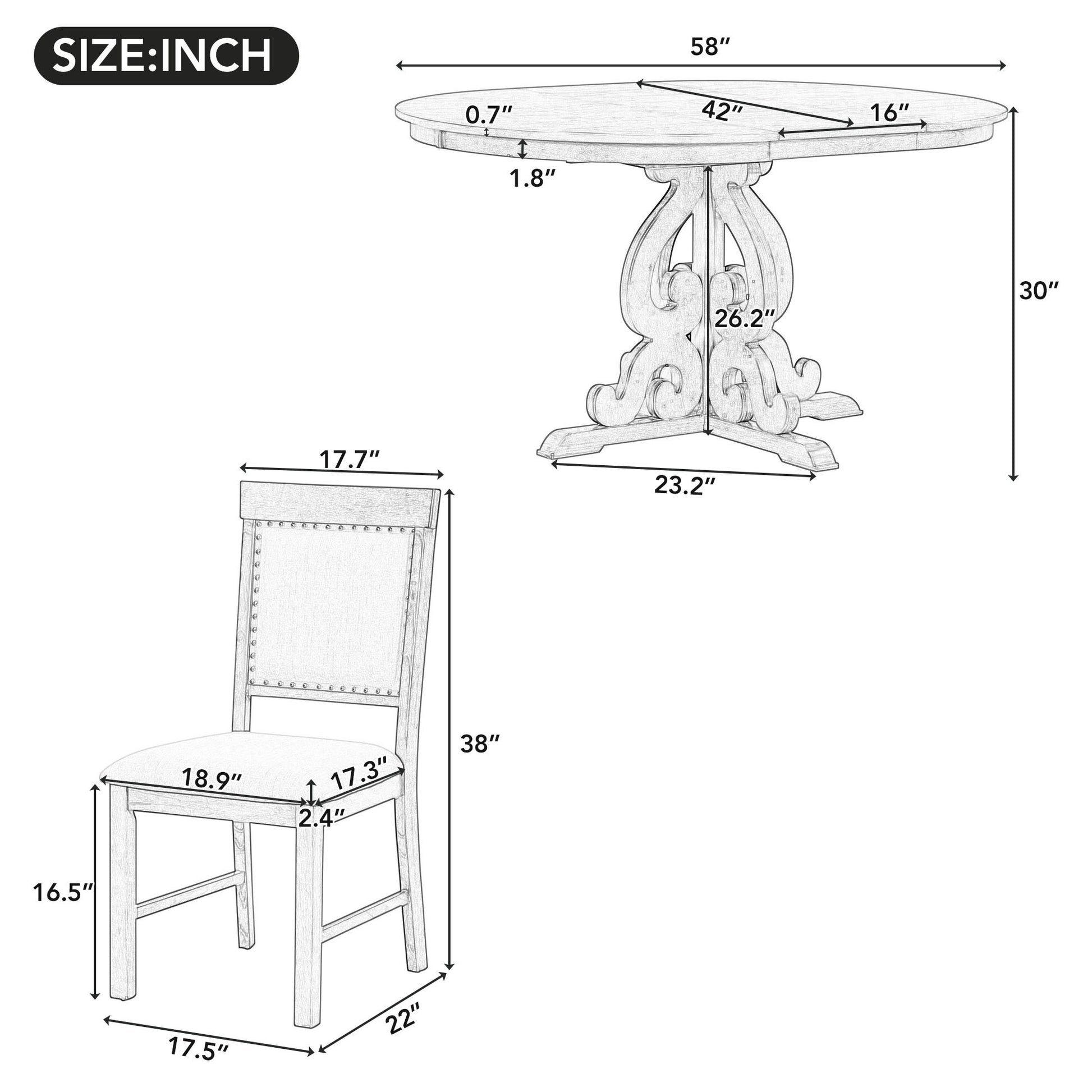 5 Piece Retro Functional Dining Set, 1 Extendable Table With A 16 Inch Leaf And 4 Upholstered Chairs For Dining Room And Kitchen Antique White Antique White Solid Wood