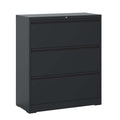 Lateral File Cabinet 3 Drawer, Black Filing Cabinet With Lock, Lockable File Cabinet For Home Office, Locking Metal File Cabinet For Legal Letter A4 F4 Size Filing Cabinets 3 4 Drawers Black Office Drawers Included Modern Metal Metal