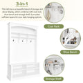 47.2'' Wide Hall Tree With Bench And Shoe Storage, Multi Functional Storage Bench With 3 Hanging Hooks & Open Storage Space, Rectangle Storage & Shelves Coat Rack For Hallway, White White Primary Living Space Shelves Particle Board