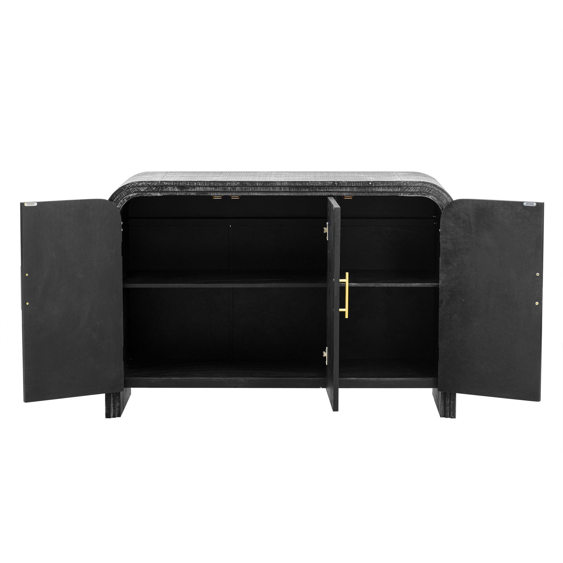 Retro Minimalist Curved Sideboard With Gold Handles And Adjustable Dividers For Living Room Or Dining Room Antique Black Antique Black Mdf