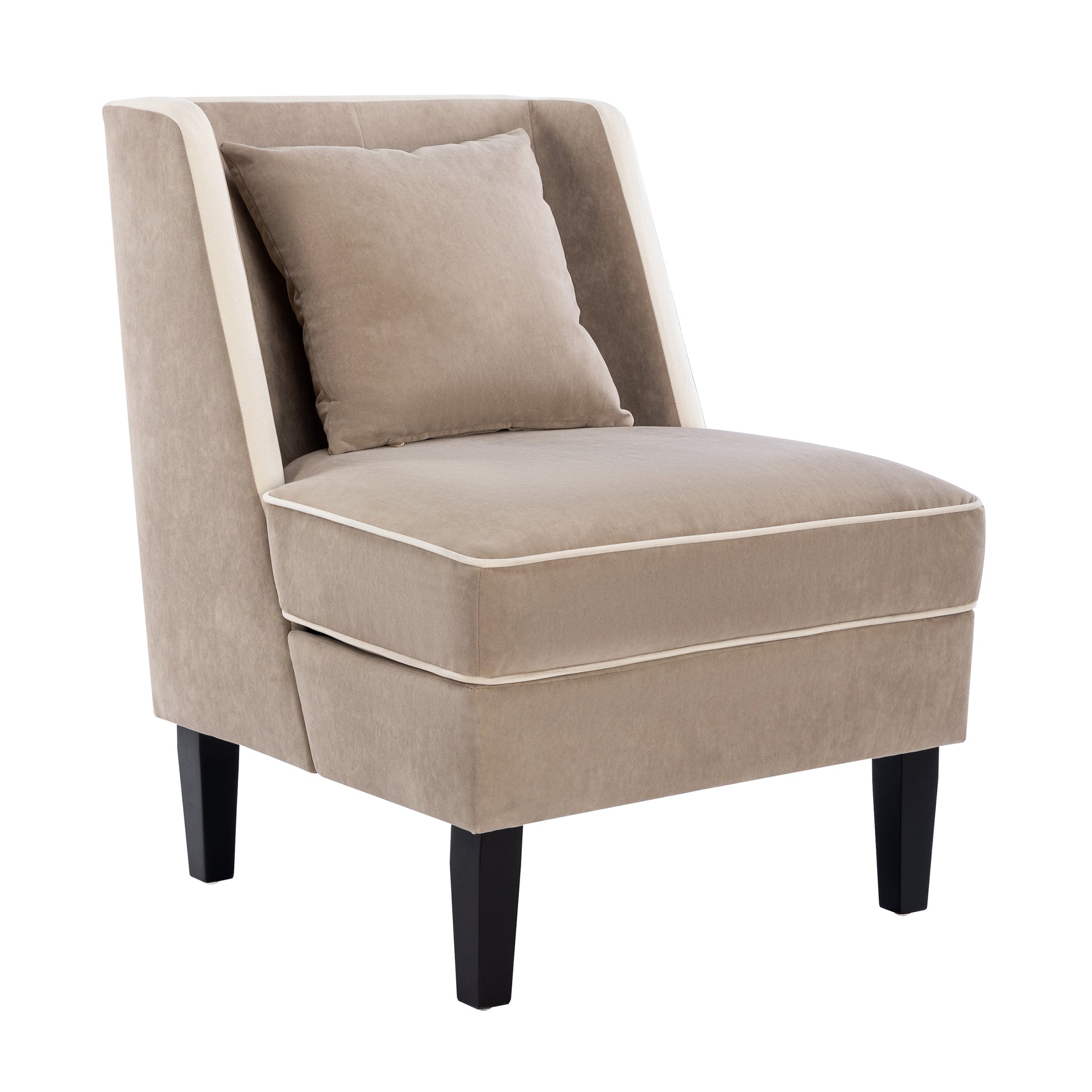 Velvet Upholstered Accent Chair With Cream Piping, Tan And Cream Tan Upholstered