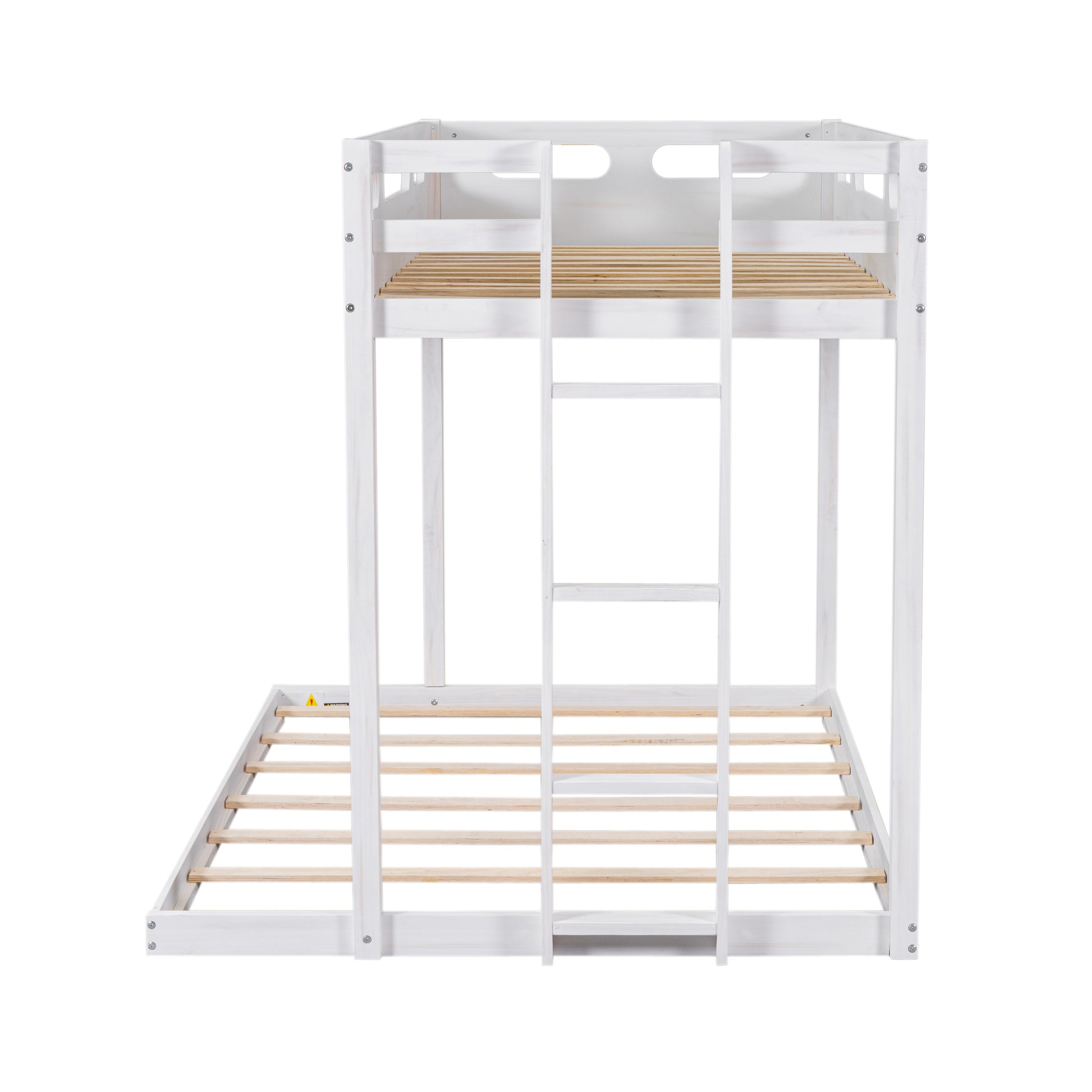 Twin Over Full Bunk Bed With Built In Ladder,White White Solid Wood Mdf