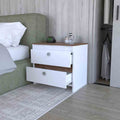 Nightstand Dreams, Two Drawers, White Dark Brown Finish Dark Brown White Particle Board