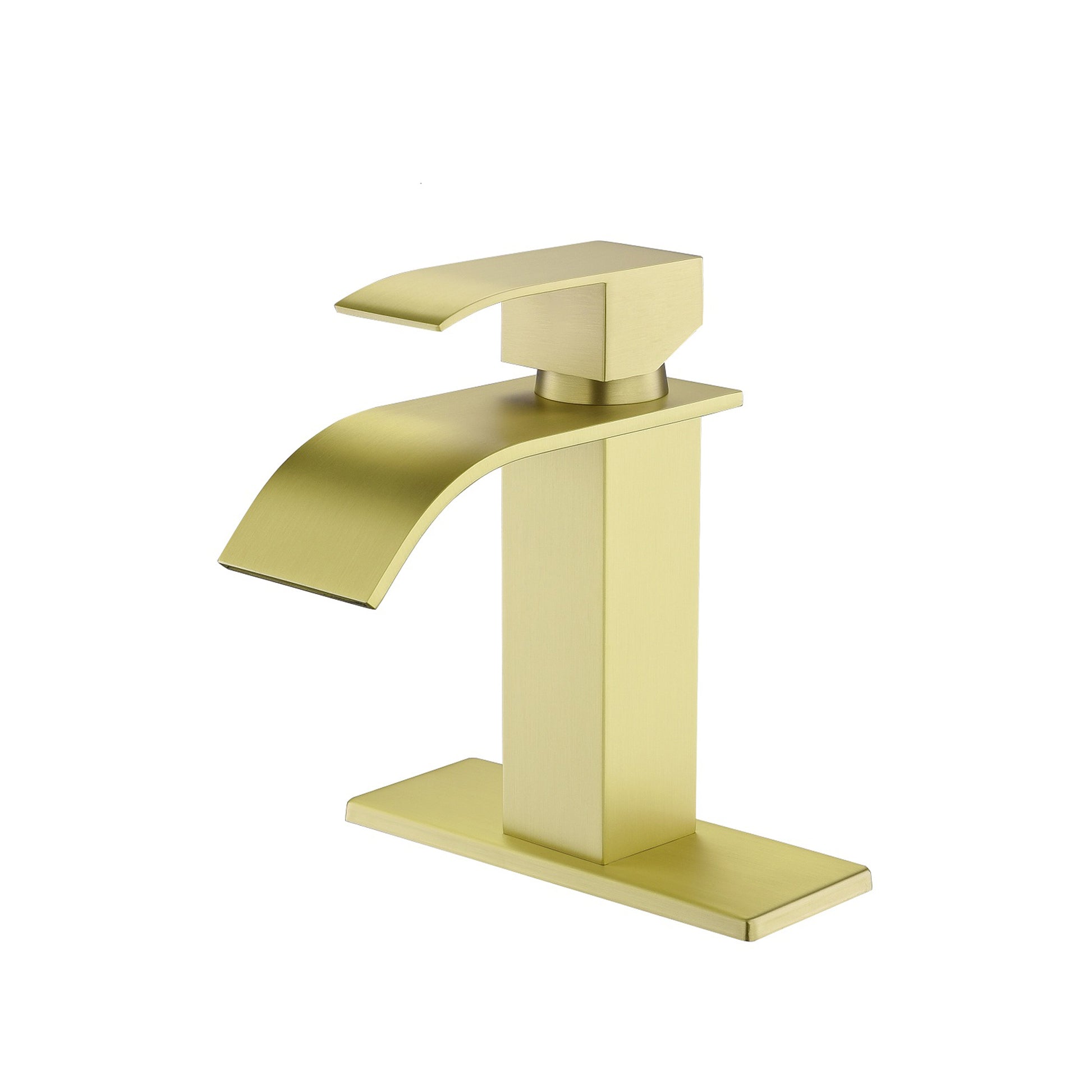 Waterfall Spout Single Handle Bathroom Sink Faucet Brushed Gold Stainless Steel