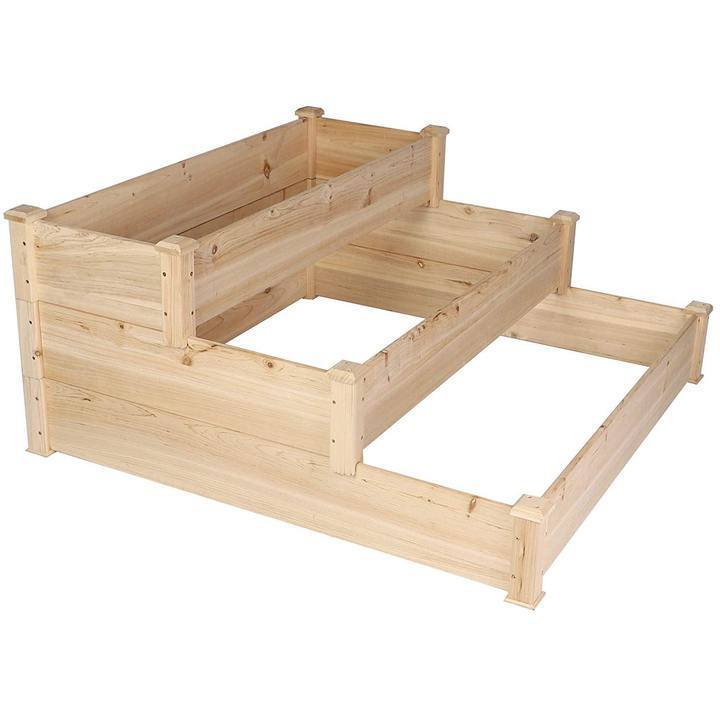 3 Tier Raised Garden Bed Kit Wooden Planter Box Heavy Duty Solid Fir Wood Natural Wood