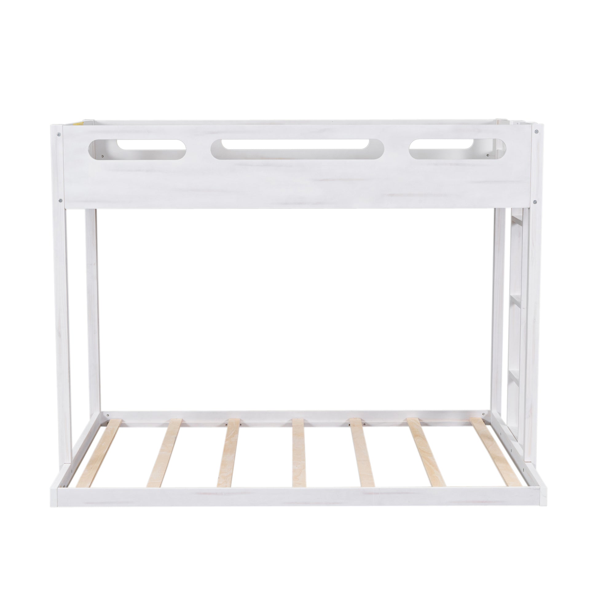 Twin Over Full Bunk Bed With Built In Ladder,White White Solid Wood Mdf