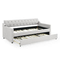 Twin Size Upholstery Daybed With Twin Size Erectable Trundle And Usb Charging Design, Linen Beige Twin Beige Linen