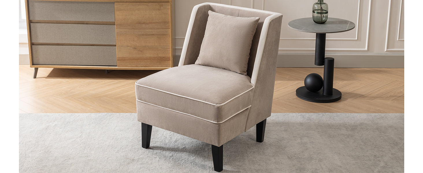 Velvet Upholstered Accent Chair With Cream Piping, Tan And Cream Tan Upholstered