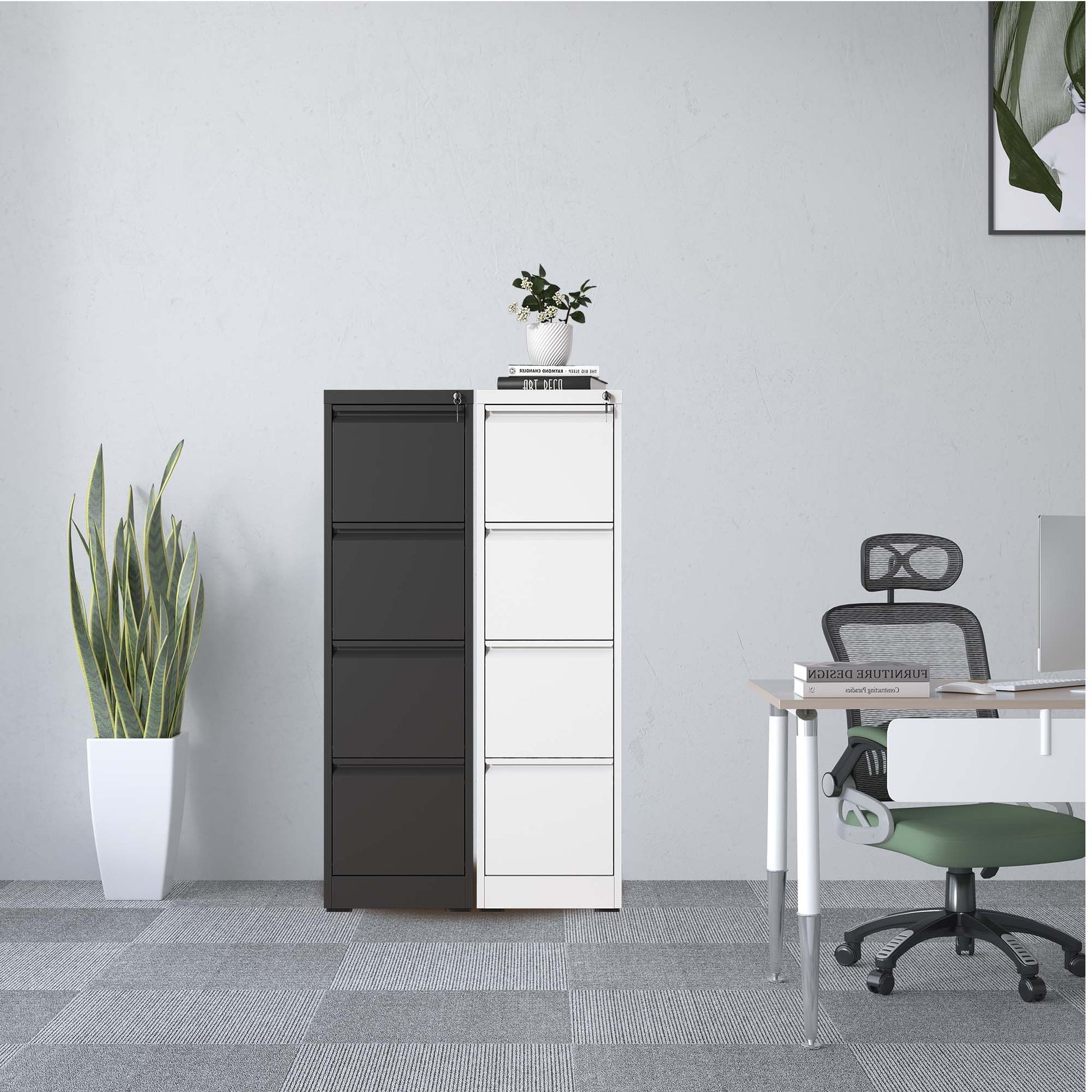 4 Drawer Metal Vertical File Cabinet With Lock Office Home Steel Vertical File Cabinet For A4 Legal Letter Size Filing Cabinets 3 4 Drawers White Office Drawers Included Modern Metal Metal