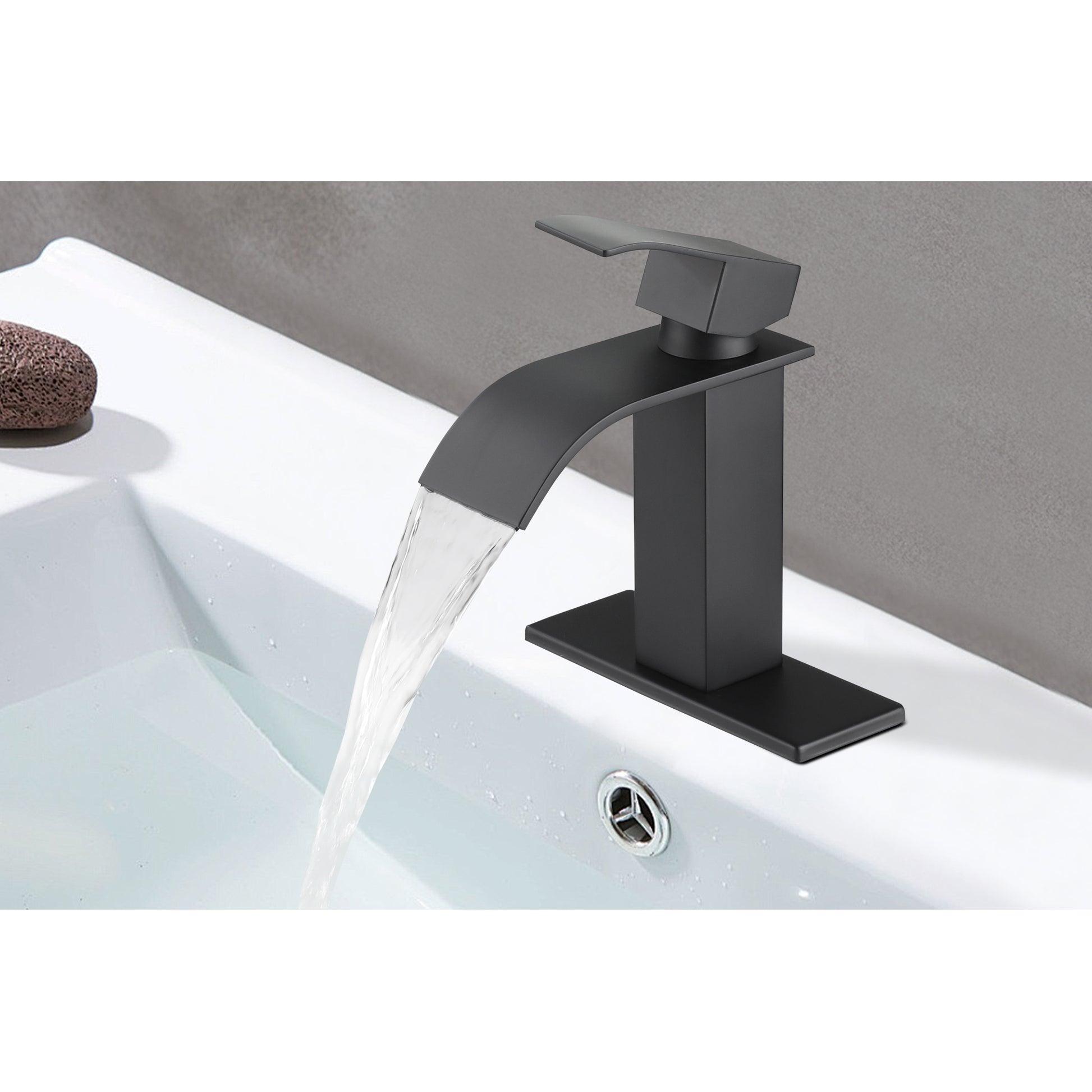 Waterfall Spout Single Handle Bathroom Sink Faucet Matte Black Stainless Steel