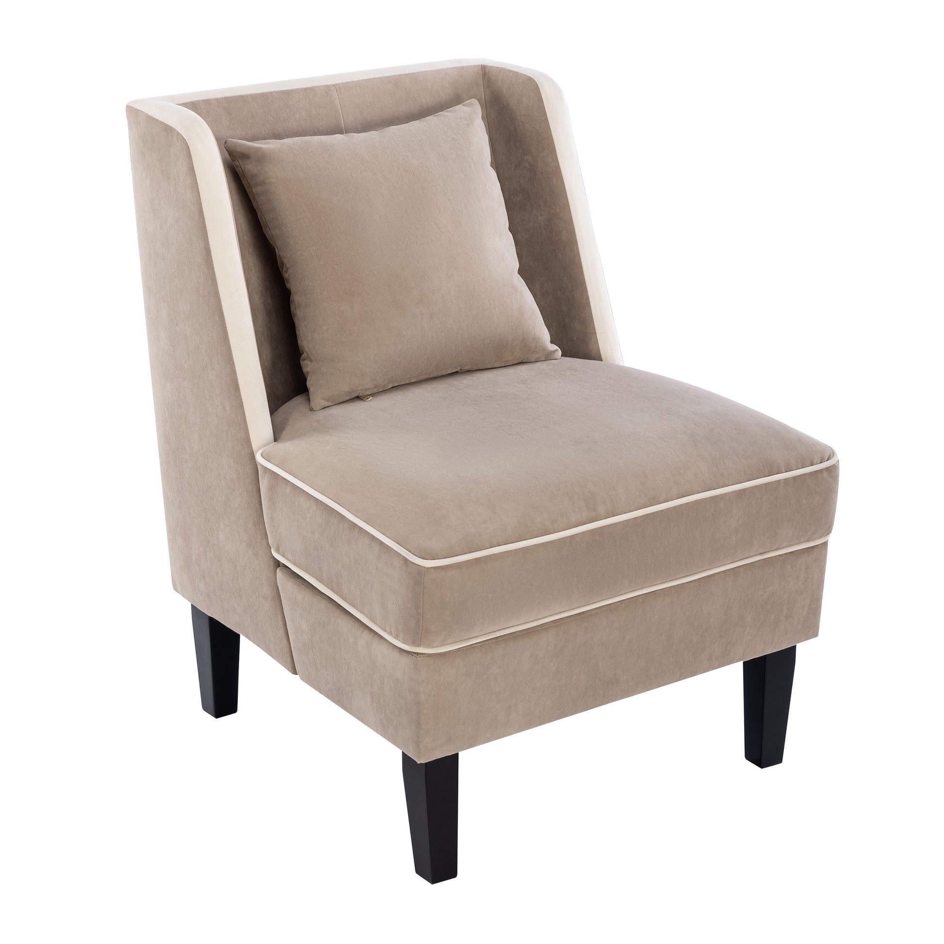 Velvet Upholstered Accent Chair With Cream Piping, Tan And Cream Tan Upholstered