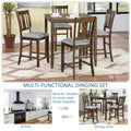 5 Piece Dining Table Set, Wooden Dining Square Table Set For 4, Counter Height Kitchen Table Set With Square Table And 4 Upholstered Chairs For Small Space, Walnut Wood Walnut Seats 4 Gray Wood Dining Room Acacia 4 Leg Square Dining Table With Chair