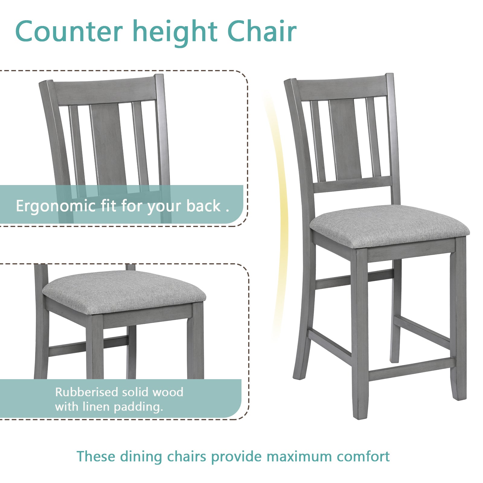 5 Piece Dining Table Set, Wooden Dining Square Table Set For 4, Counter Height Kitchen Table Set With Square Table And 4 Upholstered Chairs For Small Space, Gray Wood Gray Seats 4 Gray Wood Dining Room Acacia 4 Leg Square Dining Table With Chair Acacia