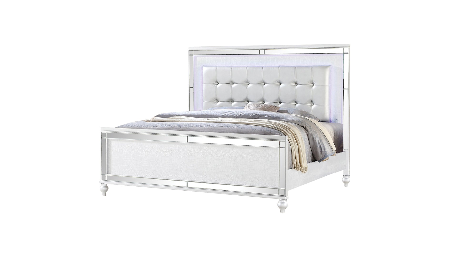 Sterling Full Size Upholstered Led Bed Made With Wood In White Color Full White Wood Bedroom Contemporary,Modern Solid Wood