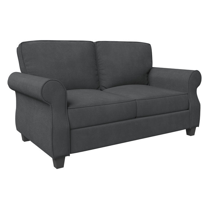 Sofa With Solid Wood Frame, Comfy Sofa Couch With Extra Deep Seats, Modern 2 Seater Sofa, For Living Room Apartment Lounge, Grey Dark Gray Wood