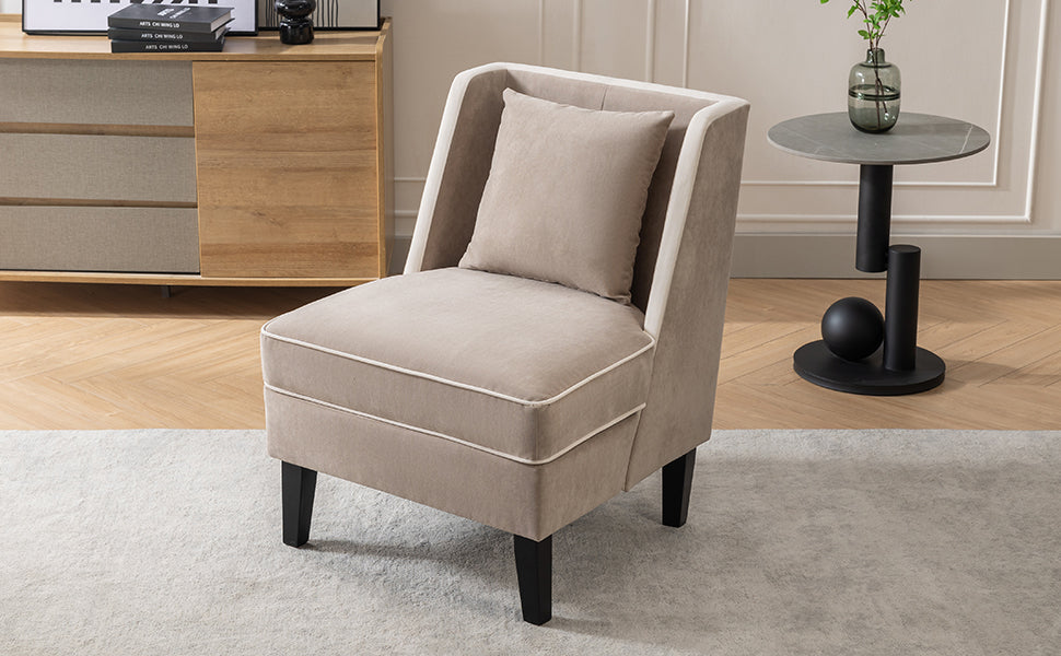 Velvet Upholstered Accent Chair With Cream Piping, Tan And Cream Tan Upholstered