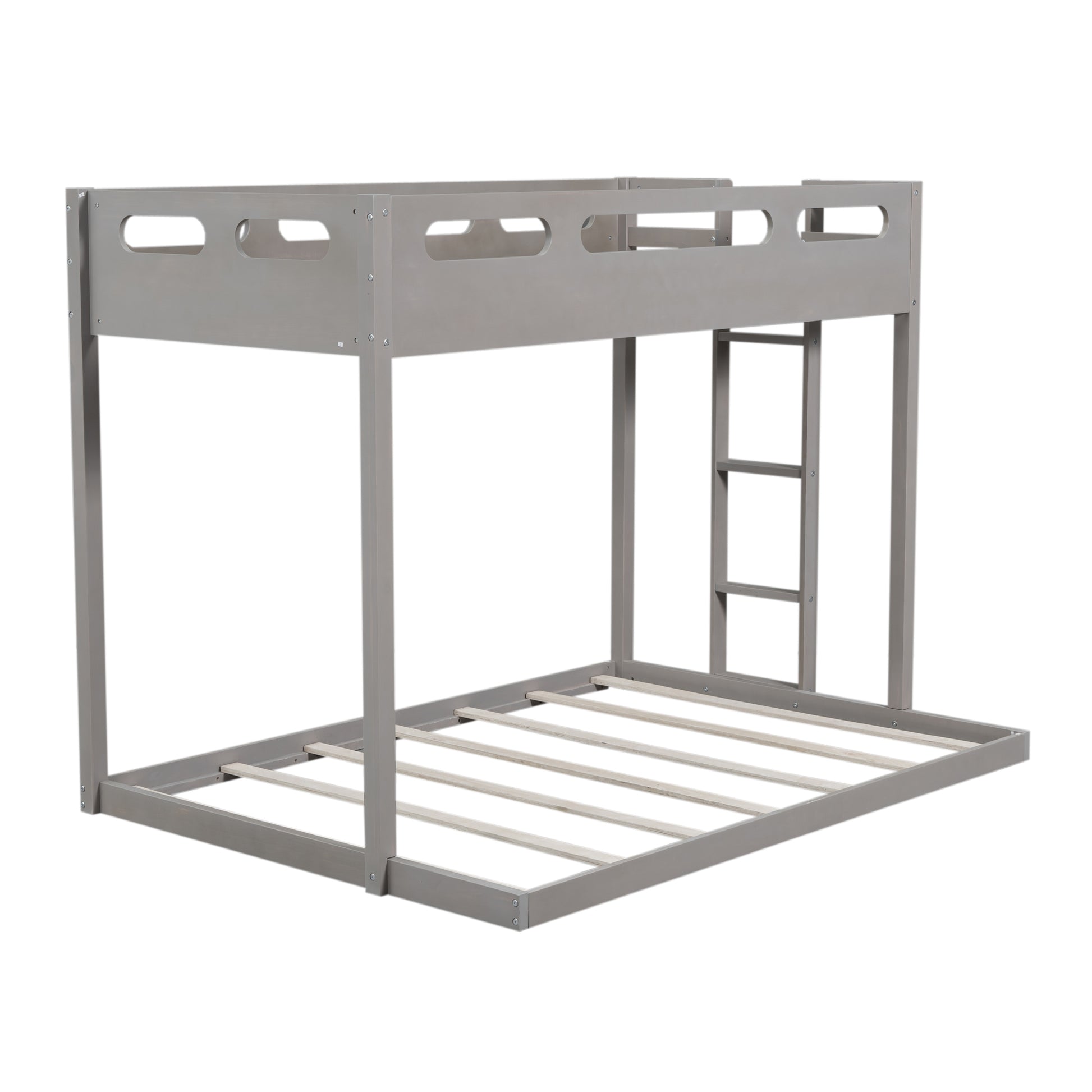 Twin Over Full Bunk Bed With Built In Ladder,Gray Gray Solid Wood Mdf