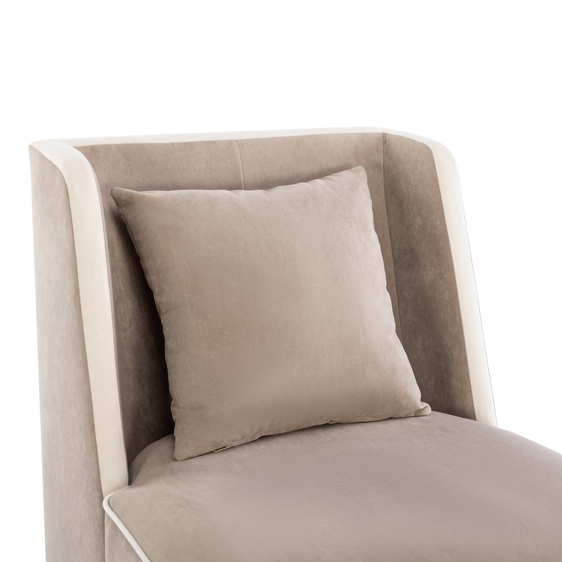 Velvet Upholstered Accent Chair With Cream Piping, Tan And Cream Tan Upholstered