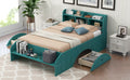 Wood Full Size Platform Bed With 2 Drawers, Storage Headboard And Footboard, Dark Green Box Spring Not Required Full Dark Green Bedroom Bed Frame Solid Wood Mdf