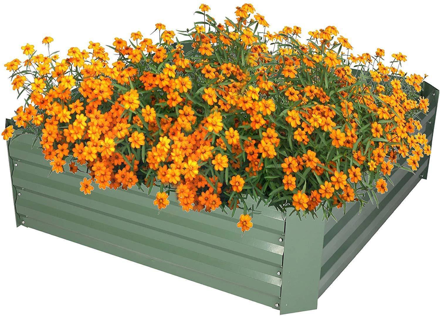 Raised Garden Bed Steel Planter Box Galvanized Anti Rust Coating Planting Vegetables Herbs And Flowers For Outdoor Green Metal