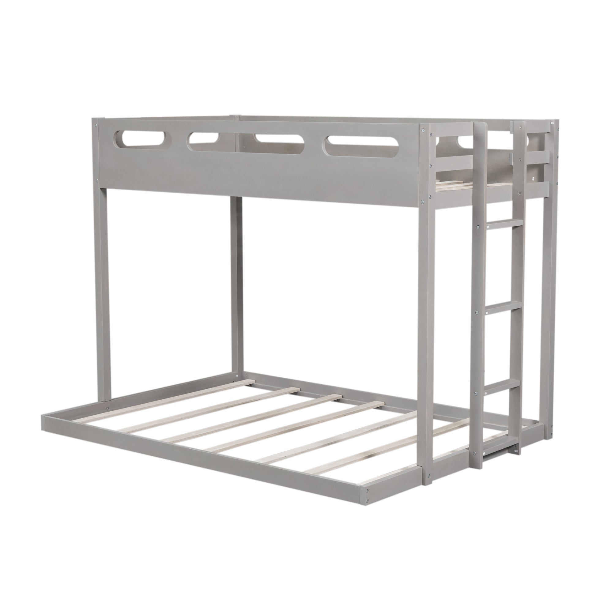 Twin Over Full Bunk Bed With Built In Ladder,Gray Gray Solid Wood Mdf