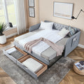 Twin Size Upholstery Daybed With Trundle Bed And Two Storage Drawersflat Arms With Pocket, Extendable Daybed For Bedroom Living Room,Linen Grey Grey Linen