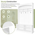 47.2'' Wide Hall Tree With Bench And Shoe Storage, Multi Functional Storage Bench With 3 Hanging Hooks & Open Storage Space, Rectangle Storage & Shelves Coat Rack For Hallway, White White Primary Living Space Shelves Particle Board